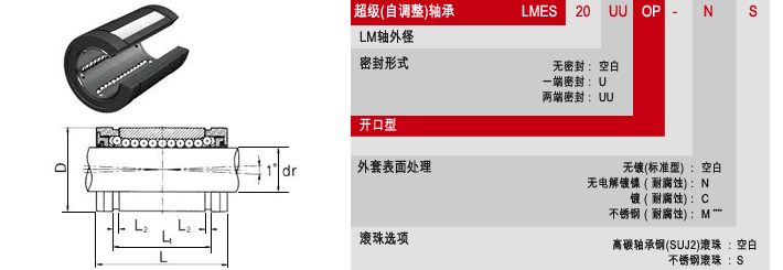 LMES-OP直線軸承,，超級直線開口直線軸承,，SAMICK直線軸承